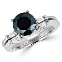MD170355-5. 2. CTW Round Black Diamond Politaire с акценти годежен пръстен и сватбена лента, поставена в 14K бяло злато, размер 5.75