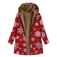 Дамски ежедневни Големи Коледа печат цип плюшени Качулати Дълъг ръкав палто с джобове