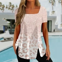 Слбф Лятото Клирънс Жените Случайни Блуза Върхове Мода Лято Къс Ръкав Площад Врата Пуловер Плътен Цвят