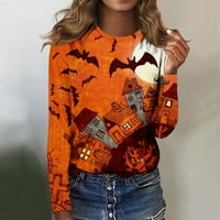Fragarn блузи за жени клирънс небрежен дълъг ръкав Hallowee Print кръгла врата пуловер Хенли ризи за жени Джинджифил XXL