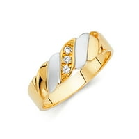 Jewels 14K бял и жълто златен пръстен Дву тонен кръг кубичен циркония CZ мъжки юбилейна сватбена лента Размер 6