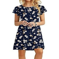 Cogild Womens Floral Print Summer Ressions Ruffle Sleeve Crew Neck Sundress с джобове