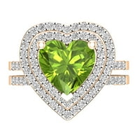 DazzlingRock Collection Heart Peridot & Round White Diamond Double Halo годежен пръстен за жени в 14K розово злато, размер 10