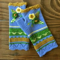 Дамски зимни топли цветни плетани ръкавици ръкавици с ръкавици плетени половин ръкавици и вълнени ръкавици жълти