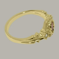 Британски направени 9k жълто злато Естествено розово турмалин и кубичен циркония женски пръстен за годежен пръстен - размер - размер 6