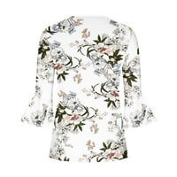 Yanhoo женски ръкави върхове Лято модерен три четвърти дължина ръкав v шия блуза дами цветна щампа тениски