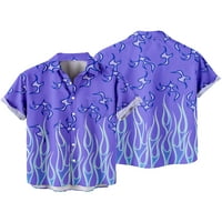 Ризи на момчета и мъже Хавайски ризи за мъжки ризи, лилав пламък модел ежедневни стилни къси ръкав редовен прилепващ копче-нагоре Основи Мъжки бързо-суха риза, възрастни-XS