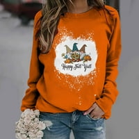 Ден на благодарността риза за жени писмо печат Смешни графични тениски Ден на благодарността Около врата пуловер хлабав блуза суитчър оранжев ххл