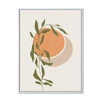 Дизайнарт 'абстрактна оранжева Луна и слънце с тропически листа' модерна рамка платно за стена арт принт