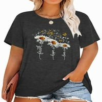 Тениска на Anbech Faith плюс жени графични тийнейджъри Слънчогледи християнски върхове Дрехи къс ръкав