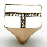 Luxe бижута проектира женски розов златен IP пръстен от неръждаема стомана с бял епоксид и прозрачни кристали -