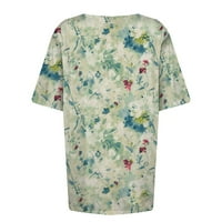 Huachen ризи за дамски летен печат v шия с къси ръкави върхове флорален отпечатан бутон от горната част