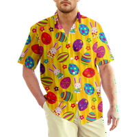 Великденски хавайски момчета и мъже риза Великден отпечатани редовно прилепване на небрежен къс ръкав бутон надолу хавайски ризи Модни плажни ризи Подарък за нег?