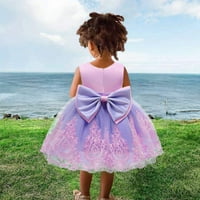 Бебе момиче конкурс дантелена рокля за малко дете Bowknot Tutu рокля с рокля с шапки, намалена лилаво 100