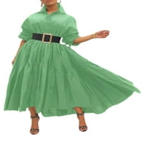 Glonme Women Fashion Ruffle Maxi рокли v Врат дълъг ръкав есенна риза рокля ретро обикновен бутон за люлеене надолу рокля зелено xxl
