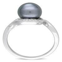 Черна Таитянска перла и диамант - акцент 14кт Бяло Злато коктейл пръстен