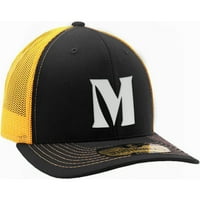 Daxton Baseball Trucker Hat 3D капитал по азбука Букви структурирана капачка от среден профил, Royal Gold Hat, White Letter C