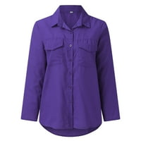 Yubnlvae ризи с дълъг ръкав дамски бутон ризи с дълъг ръкав ролка гадже стил ревера v шия ежедневна работа блузи лилави m