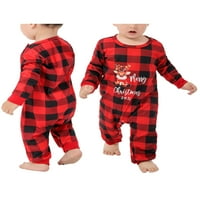 Коледна пижама за семейство, червено карирано и букви отпечатани върхове и панталони