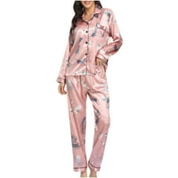 Oalirro Pajamas за жени, поставени небрежен връх с дълъг ръкав с дълги панталони за домашно облекло и дълги панталони розово облекло, l