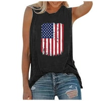 Дамски памучни блузи американски флаг тениска жени САЩ звездни Райета Четвърти юли тениски с къс ръкав в Деколте Тениски хлабав Фит върхове черни 2хл