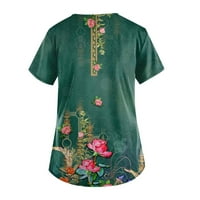 Жените Ретро печатни работни дрехи в-врата Плюс размер тениска с джобове в продажба и тъмно зелено