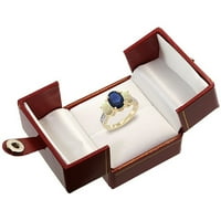 14k жълто злато диамант Естествено качество Син сапфир 3-каменни майки пръстен Овал 8x с опал, размер 8