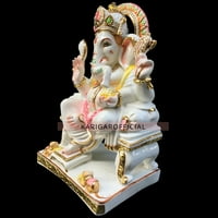Статуя на Ганеша, седнала на сингхасан мрамор Ганапати идол Голяма бяла цветна Gopi Dots Ganesh Murti Индуистки религиозен просперитет слон дом първи храм Ганеша Специални подаръци за домакинство