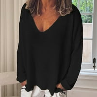 Плюс размери върхове за жени блуза ризи солидни дълги ръкави с V-образно деколте тениски тениски блуза ежедневни v врати летни свободни върхове
