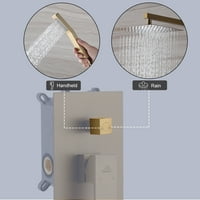 Casainc дъждовен душ система Стенна монтиране на двойни душ глави с регулируем ръчен душ четка злато