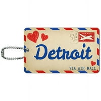 Air Mail Пощенска картичка Любов към Detroit ID таг за багаж за куфар или носене