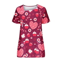 Lovskoo ризи с къс ръкав за жени модерни летни върхове флорални отпечатани за Свети Валентин Любов V Врат джобни тениски инструменти горен колан