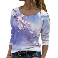 Женски модни върхове с дълъг ръкав пеперуда печат на Crewneck Суичър Лека удобна флорална пуловер Тей блуза