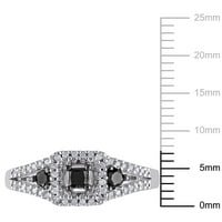Миабела Женски карат Т. У. принцеса-изрязан и кръг-изрязан черно-бял диамантен Сребърен 3-каменен годежен пръстен
