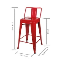 Дизайн група Ниска обратно брояч Височина Метални бар столове комплект от 6, червено червено