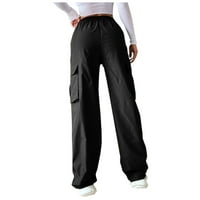 Дамски товарни панталони с висок талия твърд цвят прав цип гащеризон джогинг панталони панталони Дами ежедневни панталони