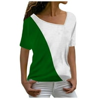 Дамски върхове дамски моден ежедневен темперамент v шия разхлабена геометрична щампа с къси без ръкави тениски върхове зелени xxl