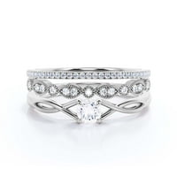 Безкраен Цикъл Минималистичен 1. Карат кръг нарязани диамант моасанит годежен пръстен, усукана Сватбена халка в 10к твърдо бяло злато, подарък за нея, обещание пръстен, годишнина подарък, Трио комплект, съвпадение