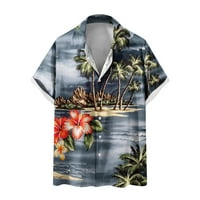 Мъжки тениски за тениски Мъжка риза 3D Не позициониране на хавайски принт с късо ръкави с ревера риза плажна риза топ блуза флаш брдове сиво 10