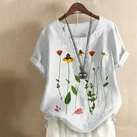 Jophufed Womens плюс размер O-O-Neck Buttons Buttons Cotton Linen Vintage Pops on Clearance Gifts