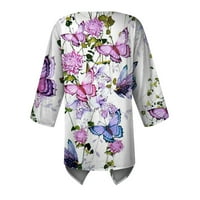Топс на ръкавите за жени плюс кръгла шия принт случайни летни блузи суичър за жени на клирънс лилав размер 3xl