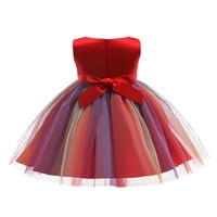 Yejaeka Kids Официална рокля, цветни пайети кръгла яка без ръкави от еднократна част