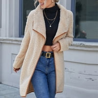 Женско палто Ширулинг палто Превръщане на ревера твърд цвят дълъг ръкав удобно големи двустранни плюшени джобни върхове за отдих, бежово