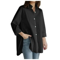 ризи за жени Плюс размер твърди джоб хлабав блуза случайни бутон Дълъг ръкав риза топ черно хл