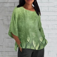 Апепал Женски ежедневен флорална блуза задника ръкав Разхлабени ризи Boho Crew Neck Side Split Tops Green L