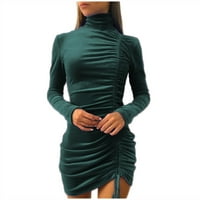 Официални рокли за жени жени модна водоласт с дълъг ръкав с твърд цвят трескава мини рокля зелена l