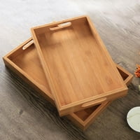 Бамбукова тава с дръжка, правоъгълна дървена тава за закуска, много подходяща за табла за вечеря, тава за чай, тава за кафе, бар табла, тава за легло и тава за храна