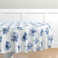 Памучен сатен покривка, 70 кръг - цвете син цъфте
