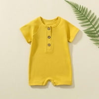 Бебешки бебета момичета момчета ромпер солиден цвят тениска комбинезон Romper Yellow 12- месеца