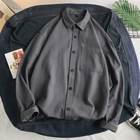Фланелна риза за мъже дамски тениска с дълъг ръкав мъжки мода проста солидна джобна кардиганска пуловерна яке риза риза